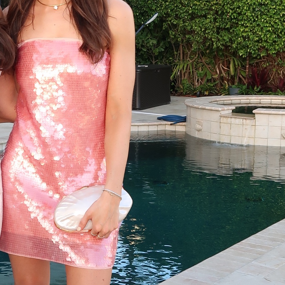 Pink Sequin Strapless Mini Dress